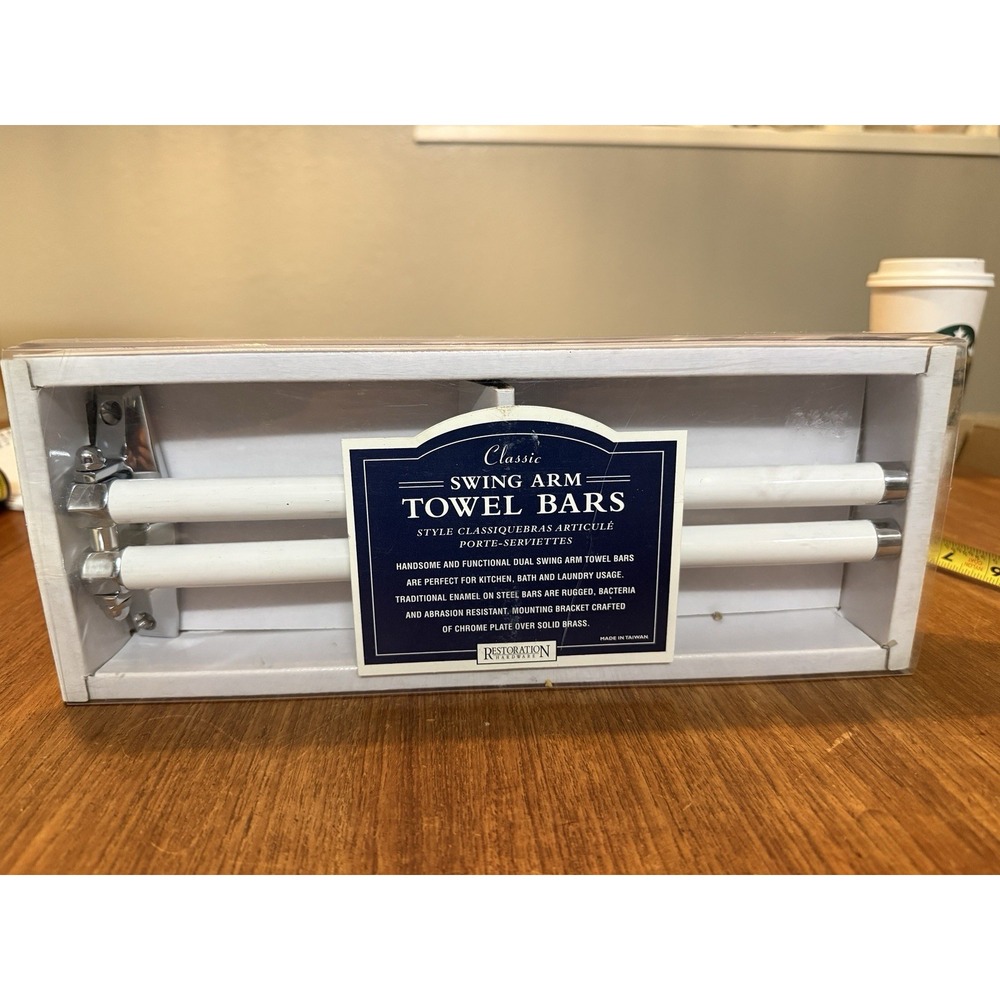 Restoration Hardware Classic Swing Arm Towel Bars White Chrome Model 3342 NIB